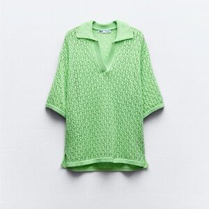 NWT Pointelle Knit Oversized Polo Sweater Zara